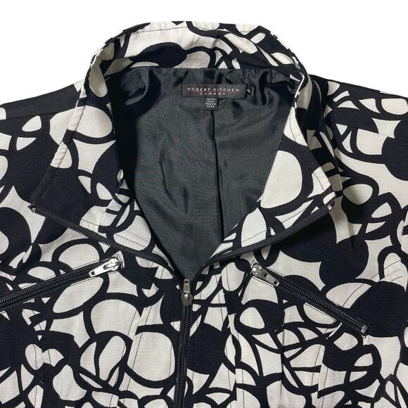 Robert Kitchen Canada Black & White Abstract Print Zip-Up Moto Jacket - Size XL - Picture 2 of 8